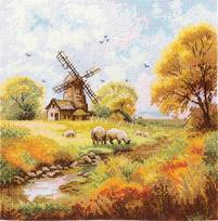 Kryželiu siuvinėjimo rinkinys „Prie seno malūno“, 19×19 cm