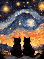 Deimantinė mozaika „Cat Romance“ 30x40 cm – romantiška katės pora
