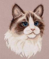 Žavingas kryželiu siuvinėjimo rinkinys „Ragdoll“ katė, 19.5×24.5 cm