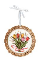 Mini siuvinėjimo kryželiu rinkinys ant medžio: Tulpės, 8×8 cm – dovana