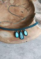 Macrame čokeris su Larimar akmeniu