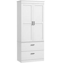 HOMCOM Virtuvės spintelė, aukšta spintelė su reguliuojamomis lentynomis, 2 stalčiai, virtuvės bufetas valgomajam, svetainei, 75 x 39 x 178 cm, kreminės baltos spalvos