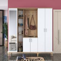 Prieškambario spinta EA129 - 2797, 180x198x37.5 cm, ruda/balta