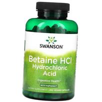 Betaino hidrochloridas su pepsinu, Betaine HCl Hydrochloric Acid with VegPeptase, Swanson  250 augalinių kapsulių (72280105) 250vcaps