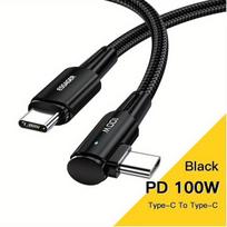 100W USB-C įkrovimo laidas 90°,  Juodas 100W laidas