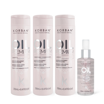 KORBAN Oil Premium rinkinys: šampūnas, kondicionierius, kremas, serumas 3 x 250 ml, 60 ml