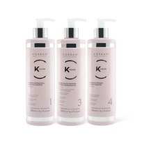 KORBAN K-Protein rinkinys plaukų atstatymui ir drėkinimui 3 x 480 ml - Clarifying Shampoo (Nr. 1), Extreme Reconstructor (Nr. 3), Intense Hydrator (Nr. 4)