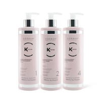 KORBAN K-Protein rinkinys plaukų drėkinimui 3 x 480 ml - Clarifying Shampoo (Nr. 1), Cuticle Sealer (Nr. 2), Intense Hydrator (Nr. 4)