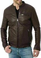 Jacket Handmade Biker Motorcycle Men's Brown Real Soft Lambskin Bomber Leather S ruda