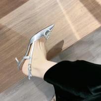 sagtis aukštakulnis galas tuščias stiletas basutės moteriškos naujos vasarinės smailianosės viengubos basutės su cirkonio odos 8cm 33 yards