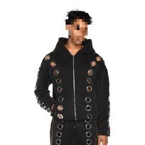 European and American trend iron ring hollowed out unisex loose cardigan zipper hooded sweatshirt S juoda