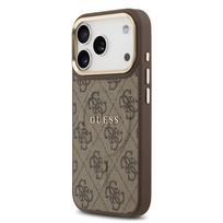 Guess PU Leather 4G Gold Frame MagSafe dėklas skirtas Apple iPhone 17 Pro rudos spalvos