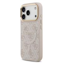 Guess PU Leather 4G Gold Frame MagSafe dėklas skirtas Apple iPhone 17 Pro rožinės spalvos