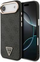 Guess PU Leather 4G Triangle Logo Gold Frame MagSafe dėklas skirtas Apple iPhone 17 Air juodos spalvos