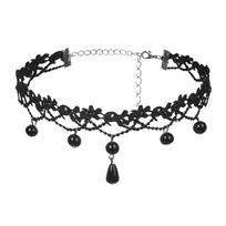 SuperLove Sexy Lace Floral Bead Pendant Choker Black