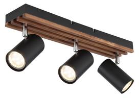 Kryptinis šviestuvas GLOBO Kayden, GU10, 3 x 25W, 230V, matinis metalas, tamsiai ruda mediena, 410 x