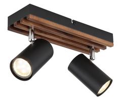 Kryptinis šviestuvas GLOBO Kayden, GU10, 2 x 25W, 230V, matinis metalas, tamsiai ruda mediena, 260 x