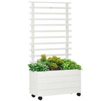 Sodinukų dėžė su grotelėmis, gėlių dėžė su ratukais, pakelta lysvė vijokliniams augalams, sodas, natūrali mediena, balta, 76 x 30 x 155 cm