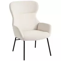 HOMCOM Moderni "Wingback" tipo kėdė, su aukšta atlošu, storu paminkštinimu, plieninėmis kojomis, kreminės baltos spalvos