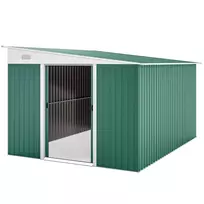 Outsunny Metal Garden Sheds Sloping Roof Lockable Double Door 2.8 x 3.45 x 2.01m Green