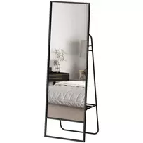 HOMCOM viso kūno veidrodis 157 x 50 cm, stačiakampis pastatomas veidrodis su lentyna, 2 kabliukais ir metaliniu rėmu, didelis veidrodis miegamajam, svetainei, prieškambariui, Juodas
