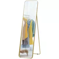 HOMCOM viso ilgio veidrodis 160 x 40 cm, modernus laisvai pastatomas veidrodis su metaliniu rėmu ir nedūžtančiu stiklu, sieninis veidrodis, skirtas statyti, atremti, veidrodis svetainei, miegamajam, prieškambariui, aukso spalvos