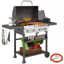 Outsunny dujinės kepsninės vežimėlis 12 KW 4+1 degiklis BBQ grilis iš nerūdijančio plieno, su šoniniu degikliu, termometru, grotelėmis, virykle, butelių atidarytuvu, šoninėmis lentynomis, dujinis grilis balkonui, stovyklavimui, 135 x 55 x 103 cm