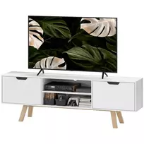TV Spintelė su 2 Spintelėmis ir Lentynomis | TV Staliukas Televizoriams iki 65 Colių, Skirtas Svetainei, 150 x 39 x 50 cm, Balta