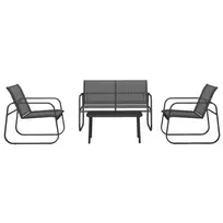 Lauko baldų komplektas iš 4 dalių, su 1 dviviete sofa, 2 kėdėmis, 1 kavos staliuku
