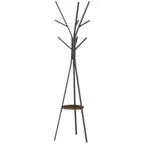 Drabužių kabykla su 8 kabliukais ir lentyna, metalinė, rudas, 45x45x180cm