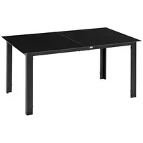 Sodo valgomojo stalas 6 asmenims, terasos stalas su stikliniu stalviršiu - juodas 150 x 90 x 74 cm