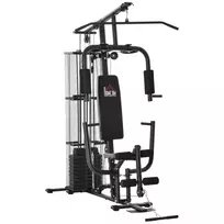 "HOMCOM Gym Multigym" treniruoklių stotelė su svarmenimis, kojų pritraukimu ir kojų lenkimu, metalas ir PU dirbtinė oda, juoda