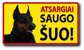 Informacinė lentelė "Atsargiai saugo šuo" 140mm x 250mm