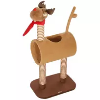 PawHut draskyklė katėms 98 cm aukščio, elnio dizaino, su urvu, žaisliniu kamuoliuku, džiuto stulpais, kačių draskyklė, laipiojimo medis, vidutinio dydžio katėms, rudos spalvos