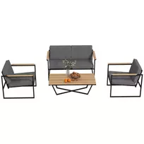 "Outsunny" sodo baldų komplektas 4 asmenų oro sąlygoms atsparus balkono baldų komplektas su 2 sėdimų vietų sofa, 2 kėdžių sėdynės pagalvėlė, šoninis stalas, lauko sėdimųjų vietų grupė, terasos baldų sodo komplektas, skirtas sodo terasai, balkonui, pilka spalva