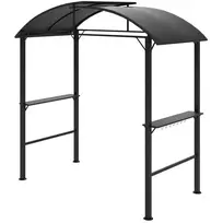 "Outsunny" grilio paviljonas 233 x 110 x 235 cm vėjo nepraleidžiantis sodo paviljonas su dvigubu stogu, lentynos, pavėsinės su apsauga nuo UV spindulių, plieninis BBQ paviljonas, sodo palapinė grilio palapinė vakarėliams, tamsiai pilka