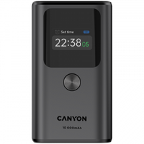 Išorinė baterija CANYON 10000 mAh, 30W, 1xUSB-A, 2xUSB-C, laikrodis, žadintuvas, termometras, pilkas