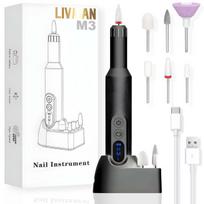LIVMAN M3 manikiūrui ir pedikiūrui su belaidžio įkrovimo funkcija ir 6 skirtingais antgaliais, 0,5W, 18 000 apsisukimų per minutę
