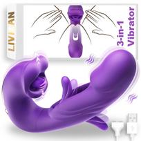 3in1 klitorio, G taško ir analinis vibratorius LIVMAN LY-002 su liežuvėliu, 5 vibruojančiais ir 5 kramtomaisiais režimais