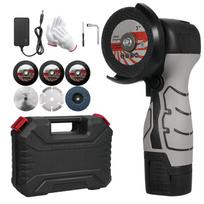 Akumuliatorinis kampinis šlifuoklis 7000 RPM elektrinis šlifavimo įrankis mini šlifuoklis su 1 vnt 16,8 V 2000 mAh baterija EU Plug & 6 Blades juoda
