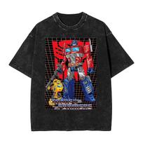 Vintažiniai skalbti marškinėliai su Transformers Autobotais Laisvi marškinėliai Japonų Manga Mados Marškinėlis Vyrams Paplūdimio Spaudinio Viršutiniai Marškinėliai M