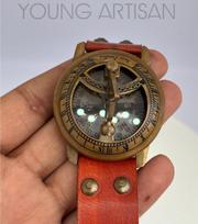 Saulės laikrodis, rankinis laikrodis, žalvarinis kompasas ir odiniai dirželiai, jūrinis, steampunk, rankų darbo M aero