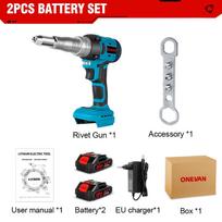 ONEVAN 720W 20000N bešepetėlis elektrinis kniedės pistoletas, belaidis kniedės veržlė, galios ekranas, automatinis kniedijimo įrankis, skirtas Makita 18V baterijai 2 Battery-EU