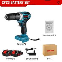 ONEVAN 1000W bešepetėlinis elektrinis smūginis gręžtuvas 450NM 25+3 sukimo momentas 3 viename elektrinis belaidis atsuktuvas įrankis Makita 18v baterijai 2 Battery Set
