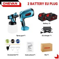 ONEVAN 1000ML Elektrinis purškimo pistoletas Akumuliatorinis dažų purkštuvas Automobiliai Baldai Plieno danga Aerografas Suderinamas su Makita 18V akumuliatoriumi 2 Battery EU Plug