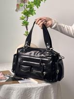 Punk style crow bag new fashion soft leather multi-zipper pocket large capacity locomotive bag shoulder handbag juoda