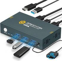 4K60Hz USB 3.0 HDMI KVM jungiklis 2 kompiuteriams 1 monitorius, KVM jungikliai 2 kompiuteriams dalytis 1 spausdintuvo pelės klaviatūra, su 3 USB 3.0 prievadais, įskaitant 2 USB 3.0 kabelius