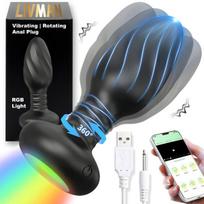 Vibruojantis ir besisukantis 9 režimų analinis kaištis - vibratorius LIVMAN MJ-210 su RGB apšvietimu ir Love Spouse programėlės valdymu