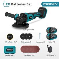 Yofidra 125mm M14 Akumuliatorinis kampinis šlifuoklis 3 greičiai Akumuliatorinė šlifavimo mašina Medienos apdirbimo pjovimo įrankis Makita 18V baterijai 2xBattery-EU Plug