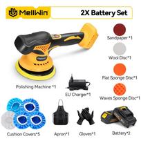 MELLWIN 150mm Akumuliatorinis Elektrinis Automobilio Poliruoklis 8 Padėčių Automobilio Poliravimas Vaškavimas Šlifavimas Elektrinis Įrankis Tinka Makita 21V 18V Akumuliatoriui 2 Battery Set